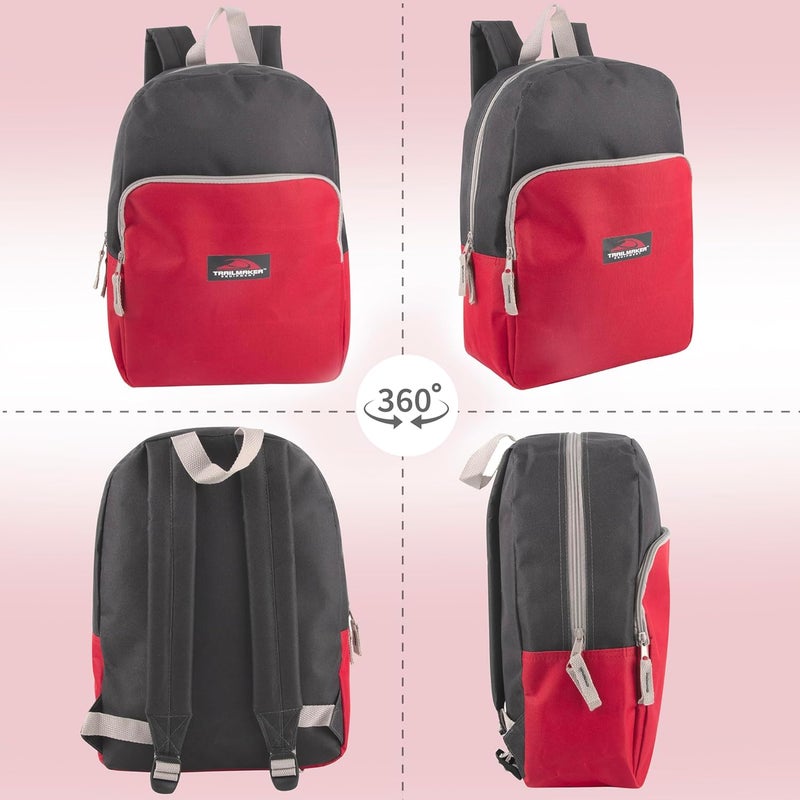 Trailmaker Color Block Backpacks for School Boys and Girls, 15 Inch Two Tone Colorful Small Travel Backpack for Kids (Red) - Image 3